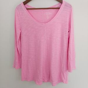 GAP Pink Slub Knit Easy Tee Scoop Neck Center Seam Long Sleeve Top Size S